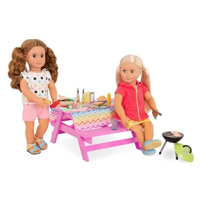 Our Generation Picnic Table Set with Play Food Accessories for 18" Dolls - Pink 2 Our Generation Picnic Table Set with Play Food Accessories for 18" Dolls - Pink
