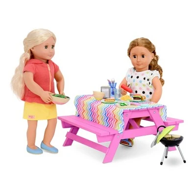 Our Generation Picnic Table Set with Play Food Accessories for 18" Dolls - Pink 3 Our Generation Picnic Table Set with Play Food Accessories for 18" Dolls - Pink - Image 2