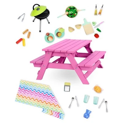 Our Generation Picnic Table Set with Play Food Accessories for 18" Dolls - Pink 4 Our Generation Picnic Table Set with Play Food Accessories for 18" Dolls - Pink - Image 3